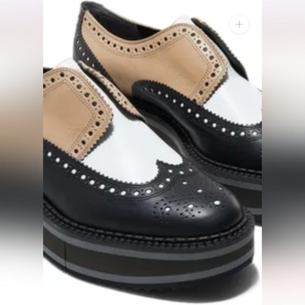 Robert Clergerie Black White Tan Becka 7 Oxford Brogue Shoes size 40